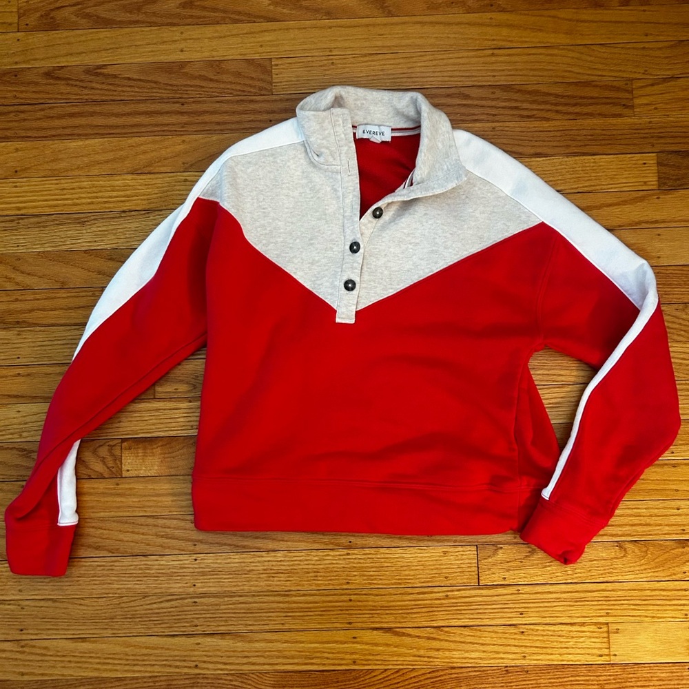Evereve | red, cream and white sweatshirt button up size small